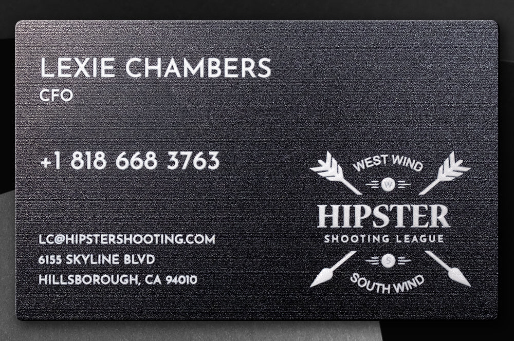 Custom-designed full-color aluminum business card for a bold and professional look.