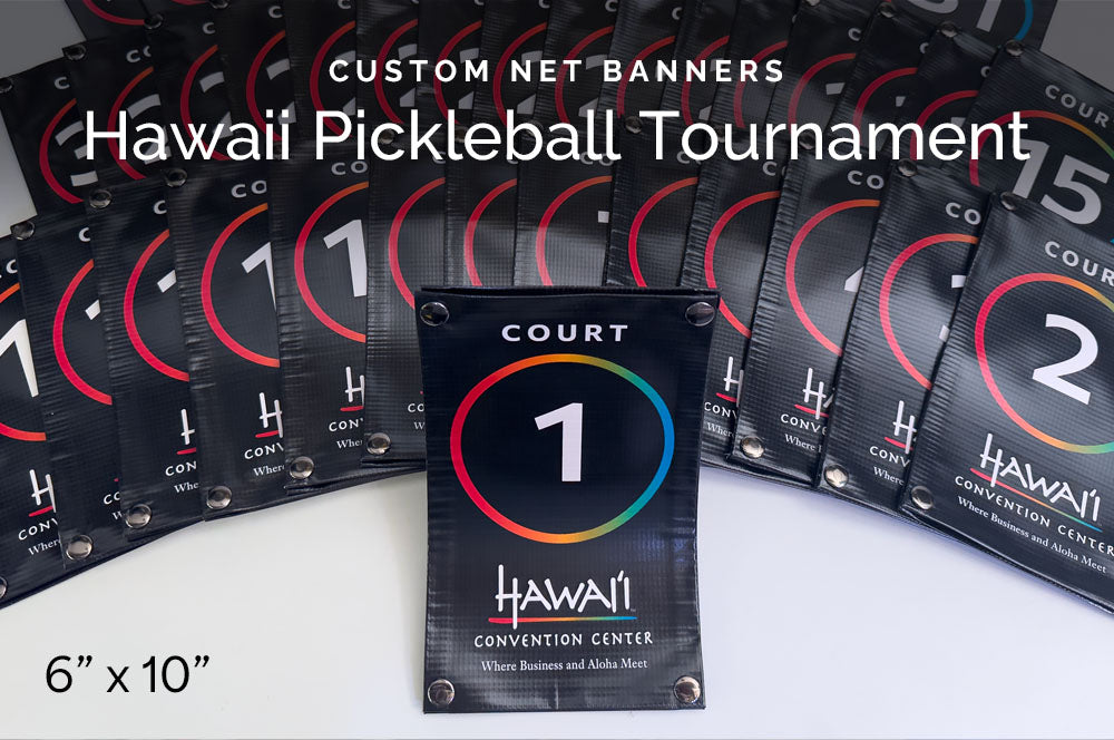 Custom net banner with snap-on system, perfect for advertising, promo events, tournaments, and net signage