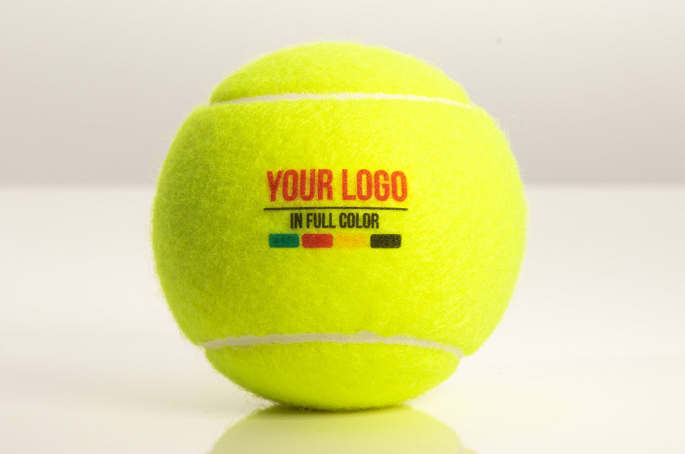 Full-color custom logo printed on a tennis ball, ideal for branding, events, and promotions.