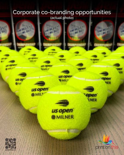 Personalized tennis balls with optional customized cans. No minimums! Corporate rush orders and fast shipping!